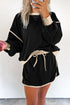 Color Contrast Loose Pullover and Lace-up Waist Skort Set